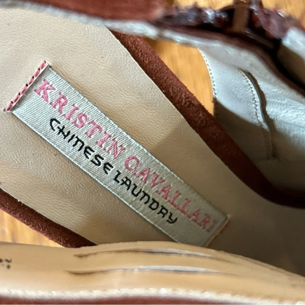 Chinese Laundry Lindy Heels w/ Fringe Kristin Cavallari Peep Toe Sz 7.5 Brown